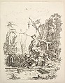 A Chinese Man and Woman Fishing by a Fishpond, Gabriel Huquier French, Etching and engraving
