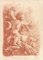 Fountain with Two Cupids, Gilles Demarteau French, Crayon manner engraving printed in brown ink
