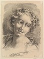 Head of a Woman, Jean Charles François French, Crayon manner engraving printed in brown ink; first state of two
