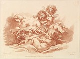 Three Children On Dolphin, Gilles Demarteau French, Crayon manner engraving in brown ink