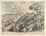 St. Jerome in the Wilderness (S. Hieronymus in Deserto), from "The Large Landscapes", Johannes van Doetecum I Netherlandish, Etching and engraving
