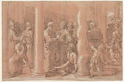 Saints Peter and John healing the Sick, Parmigianino (Girolamo Francesco Maria Mazzola)  Italian, Etching with pink tone block