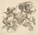 Two Children, One Holding a Basket with Flowers, Gabriel Huquier French, Etching and engraving