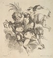 Three Children Among Clouds Near a Palm Leaf, Gabriel Huquier French, Etching and engraving