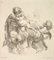 Three Children Among Clouds Carrying a Drapery, Gabriel Huquier French, Etching and engraving