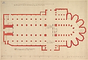 Groundplan of the Church of Saint John in ’s-Hertogenbosch, Pieter Jansz. Saenredam (Dutch, Assendelft 1597–1665 Haarlem), Pen and brown ink, yellow, gray and red wash, over lead or graphite