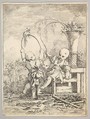 Chinese Children Playing with a Parrot, Louis Antoine Crozat, Baron de Thiers, Paris  French, Etching