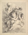 Three Cupids Holding a Helmet, Louis Félix de La Rue  French, Etching and engraving