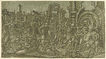 Massacre of the Innocents, Master ND  Italian, Chiaroscuro woodcut printed from three blocks in green, dark green and black