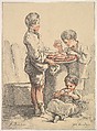 Three Boys with Pancakes, George William Thornley French, Colored lithograph