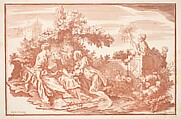 A Shepherd and Young Women in a Bower, from "L'Artiste", LeGrand French, Etching in red ink