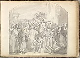 An Artist Drawing on Wall of a Church Watched by a Crowd, Frederic, Lord Leighton British, Brush and India ink wash over graphite