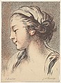 Head of a Girl Facing Towards the Left, George William Thornley French, Colored lithograph