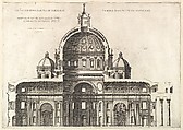 Longitudinal Section Showing the Interior of Saint Peter's Basilica as Conceived by Michelangelo (published in 1569), from "Speculum Romanae Magnificentiae", Etienne DuPérac (French, ca. 1535–1604), Etching with engraving