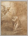 Christ on the Mount of Olives (recto); Study of a Cypress (verso), Alonso Cano (Spanish, Granada 1601–1667 Granada), Pen and brown ink, brush and brown wash, over traces of black chalk; framing line in pen and brown ink, and black chalk; verso: since it is lined with Japan paper and thus the design is indistinct; black chalk (?)