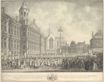 Popular Celebrations in Dam Square, Amsterdam, on 4 March 1795, marking the erection of the Liberty Tree and the success of the Batavian Revolution, Daniël Johannes Torman Kerkhoff  Dutch, Pen and black ink, brush and gray ink, over black chalk; framing line in pen and brown ink