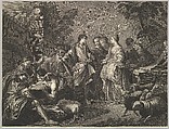 Jacob arrives in Mesopotamia, Anonymous, Engraving