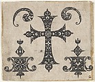 Blackwork Print with a Latin Cross and Small Motifs, Claes Jansz. Visscher Dutch, Blackwork