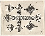 Blackwork Print with a Latin Cross and Four Motifs, Claes Jansz. Visscher Dutch, Blackwork