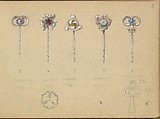 Designs for Five Stickpins, Edgar Gilstrap Simpson British, Graphite and gouache