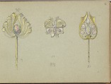 Designs for Two Gold Stickpins and a Seperate Ornament, Edgar Gilstrap Simpson British, Graphite and gouache