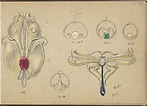 Six Designs for Jewelry, Edgar Gilstrap Simpson British, Graphite and gouache