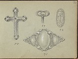 Four Designs Including a Cross and a Key Grip, Edgar Gilstrap Simpson British, Graphite and gouache