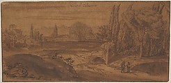 View in Rome near the Colosseum, Michiel van Overbeek  Dutch, Pen and brown ink, brown wash, on brown paper; framing line in pen and brown ink, possibly by the artist