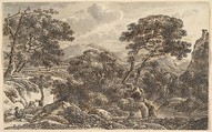 Southern Landscape with Resting Wayfarers at a River, Ferdinand Kobell  German, Pen and brown ink, brush and gray ink