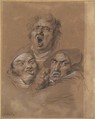Study of Three Heads, Louis Léopold Boilly  French, Black and white chalk, with stumping