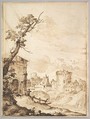 View of a Town with a Tower, Remigio Cantagallina  Italian, Pen and brown ink