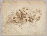 Three Female Heads, Gaetano Gandolfi  Italian, Pen and brown ink