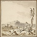 Shepherds at rest, Ferdinand Kobell  German, Pen and gray ink, brush and brown and gray wash, over black chalk; framing lines in pen and brown ink