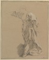 Drapery Study of a Woman with an Outstretched Arm, Louis Lagrenée French, Black and white chalk with stumping on buff-colored paper