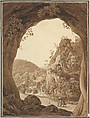 View of a Valley through a Rocky Arch, Friedrich Christian Reinermann  German, Pen and black, brown wash, over graphite