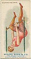 Backward Knee Swing, from the Gymnastic Exercises series (N77) for Duke brand cigarettes, W. Duke, Sons & Co. American, Commercial color lithograph