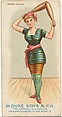 Indian Clubs, from the Gymnastic Exercises series (N77) for Duke brand cigarettes, W. Duke, Sons & Co. American, Commercial color lithograph