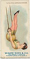 Flying Rings Swinging Exercise, from the Gymnastic Exercises series (N77) for Duke brand cigarettes, W. Duke, Sons & Co. American, Commercial color lithograph