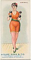 Dumb Bells, from the Gymnastic Exercises series (N77) for Duke brand cigarettes, W. Duke, Sons & Co.  American, Commercial color lithograph
