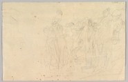 An Antique Sacrificial Scene (recto); Sketch of a Group of People (verso), Johann Eleazar Zeissig, called Schenau (German, Grossschönau (Gross-Schönau) 1737–1806 Dresden), Brush and gray ink, heightened with white gouache, over black chalk; framing lines in pen and brown ink, not by the artist; verso: black chalk