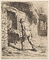 Peasant Pushing a Wheelbarrow, Jean-François Millet  French, Etching printed in brown/black ink; second state of four