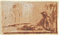 Seated Peasant, Jean-François Millet  French, Etching (undescribed first state?)printed in red ink on wove paper