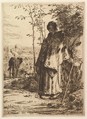 Shepherdess Knitting, Jean-François Millet French, Etching in brown ink on laid paper; only state
