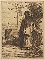 Shepherdess Knitting, Jean-François Millet French, Etching in brown ink on wove paper; only state