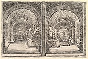 Two views of a grotto, from "Views of the villa at Pratolino" (Vues de la villa de Pratolino), Stefano della Bella  Italian, Etching