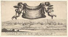 The villa at Nancy in the background, two putti holding a drapery at top center, from "Various views of remarkable palaces in Italy and France" (Diverses vues d'endroits remarquables d'Italie et de France), Stefano della Bella Italian, Etching