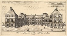View and Perspective of the inside of the Palais d'Orleans, from "Various views of remarkable places in Italy and France" (Diverses vues d'endroits remarquables d'Italie et de France), Stefano della Bella Italian, Etching