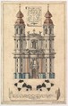 Baroque Church Façade with Obliquely Placed Towers, Joseph Kirnberger German, Pen and black ink, with watercolor, over graphite
