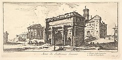Plate 13: Arch of Settimius Severus 1. Temple of Concord. 2. Ascent to the Capitoline Hill (Arco di Settimio Severo. 1. Tempio della Concordia. 2. Salita di Campidoglio.), from "Antichità Romane de' Tempi della Repubblica, e de' primi Imperatori", Giovanni Battista Piranesi  Italian, Etching