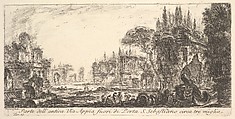 Plate 19: Part of the ancient Appian Way about three miles outside Porta S. Sebastiano, from "Alcune Vedute di Archi Trionfali ed altri monumenti inalzati da Romani parte de quali se veggono in Roma e parte per l'Italia" (Some Views of Triumphal Arches and other monuments erected by the Romans, some of which are in Rome and some elsewhere in Italy), Giovanni Battista Piranesi  Italian, Etching